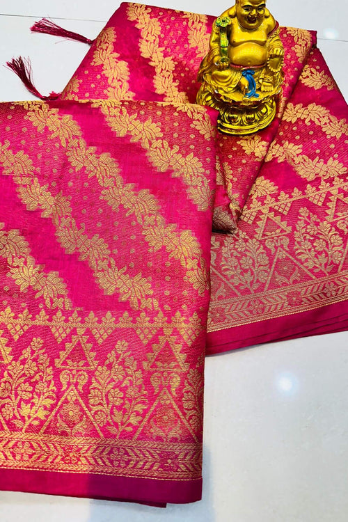 Load image into Gallery viewer, Captivating Dark Pink Organza Silk Saree With Smart Blouse Piece
