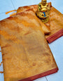 Gorgeous Mustard Organza Silk Saree With Energetic Blouse Piece