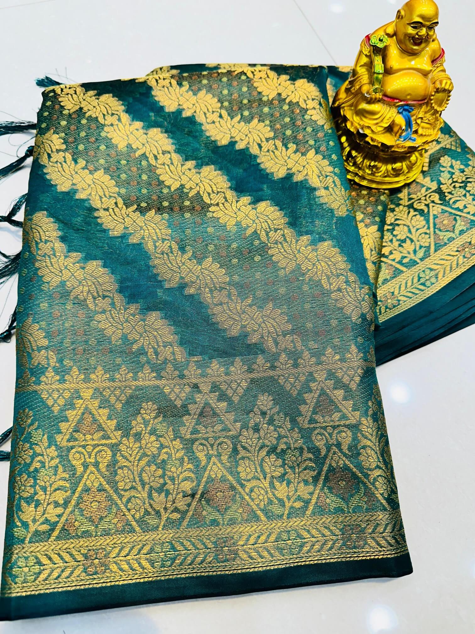 Classy Rama Organza Silk Saree With Precious Blouse Piece