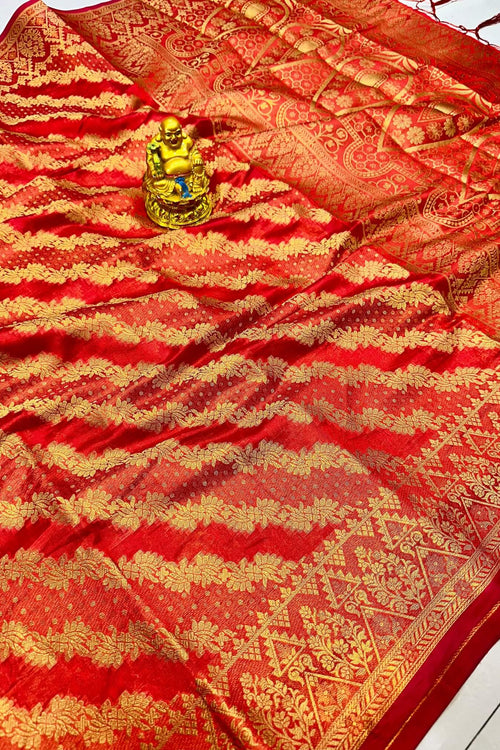 Load image into Gallery viewer, Desiring Red Organza Silk Saree With Adorable  Blouse Piece
