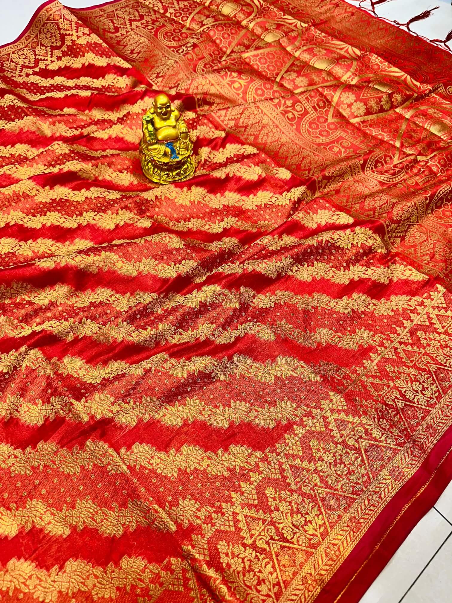 Desiring Red Organza Silk Saree With Adorable  Blouse Piece