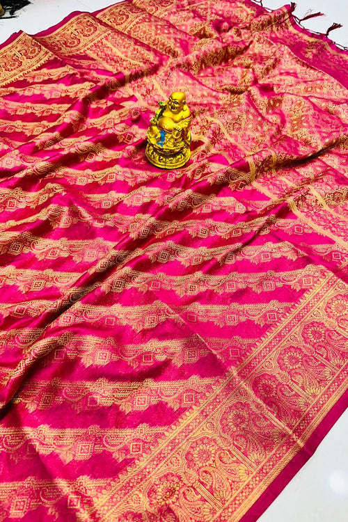 Load image into Gallery viewer, Sumptuous Dark Pink Organza Silk Saree With Exuberant Blouse Piece
