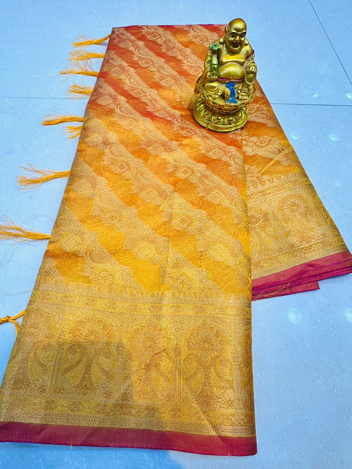 Scintilla Mustard Organza Silk Saree With Luxuriant Blouse Piece