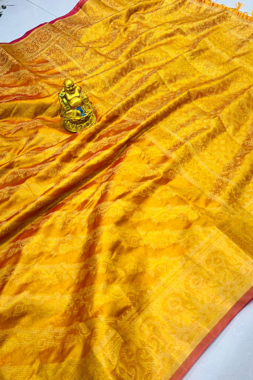 Load image into Gallery viewer, Scintilla Mustard Organza Silk Saree With Luxuriant Blouse Piece
