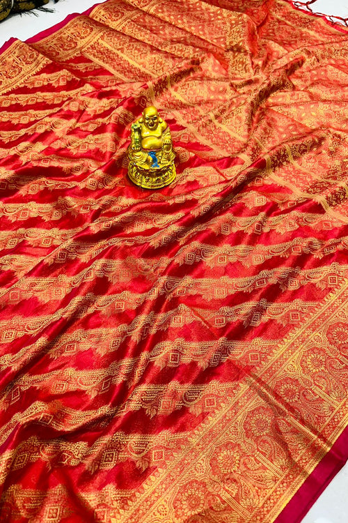 Load image into Gallery viewer, Diaphanous Red Organza Silk Saree With Panoply Blouse Piece
