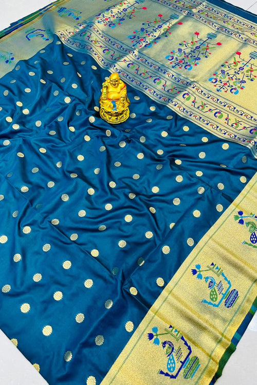 Load image into Gallery viewer, Deserving Blue Paithani Silk Saree With Desiring Blouse Piece
