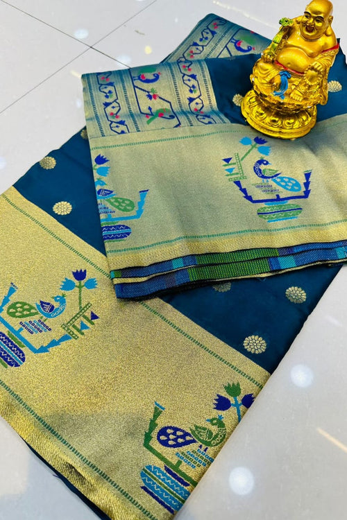 Load image into Gallery viewer, Deserving Blue Paithani Silk Saree With Desiring Blouse Piece
