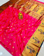 Blissful Dark Pink Paithani Silk Saree With Stunner Blouse Piece