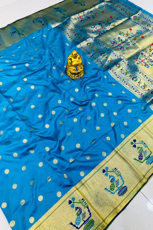 Load image into Gallery viewer, Majesty Firozi Paithani Silk Saree With Engrossing Blouse Piece
