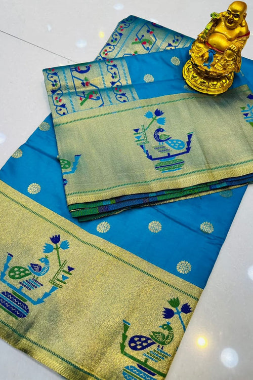 Load image into Gallery viewer, Majesty Firozi Paithani Silk Saree With Engrossing Blouse Piece
