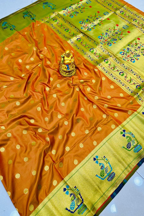 Load image into Gallery viewer, Incredible Orange Paithani Silk Saree With Prodigal Blouse Piece
