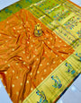 Incredible Orange Paithani Silk Saree With Prodigal Blouse Piece