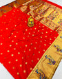 Susurrous Red Paithani Silk Saree With Elision Blouse Piece