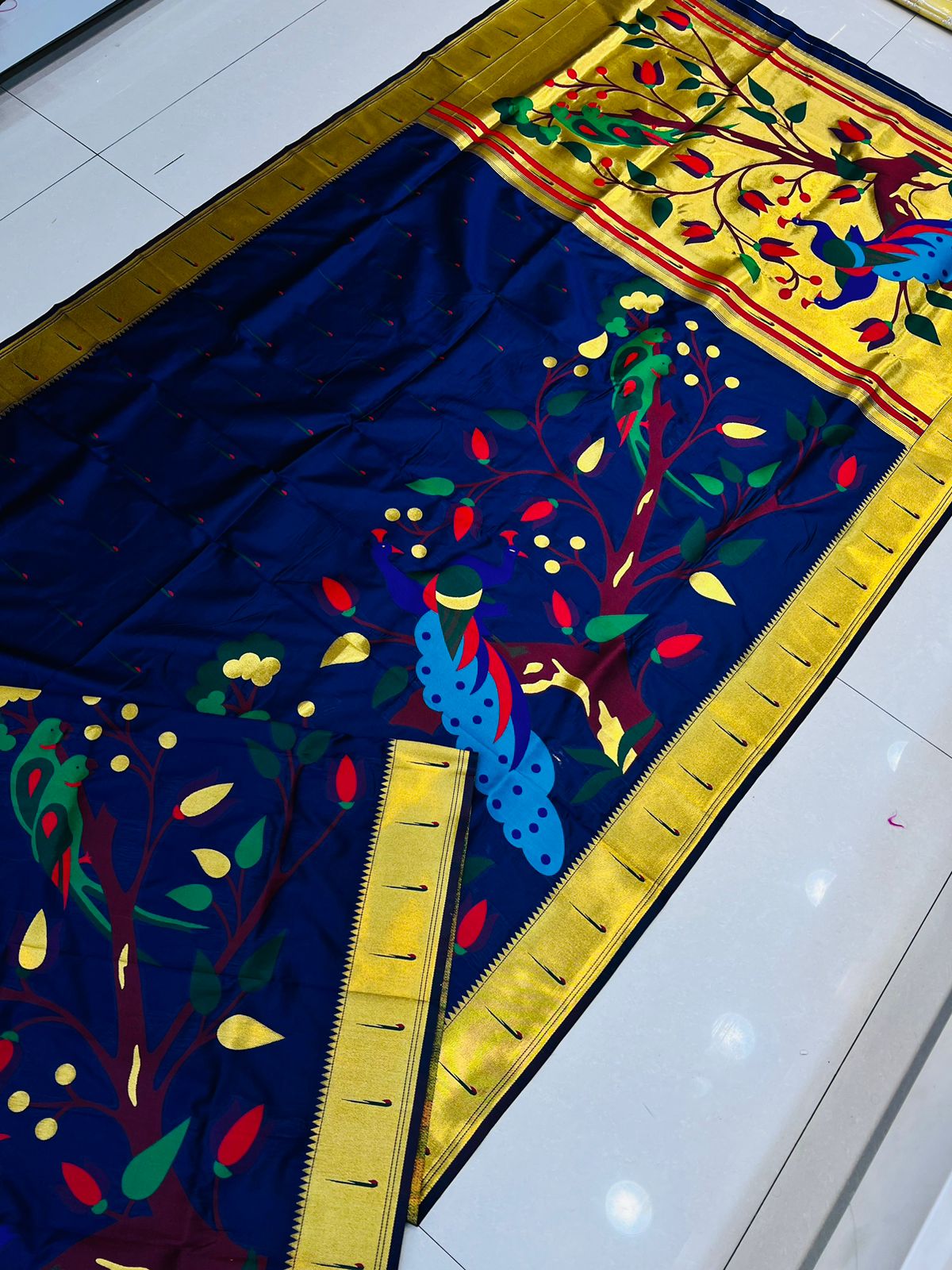 Classic Navy Blue Paithani Silk Saree With A dreamy Blouse Piece