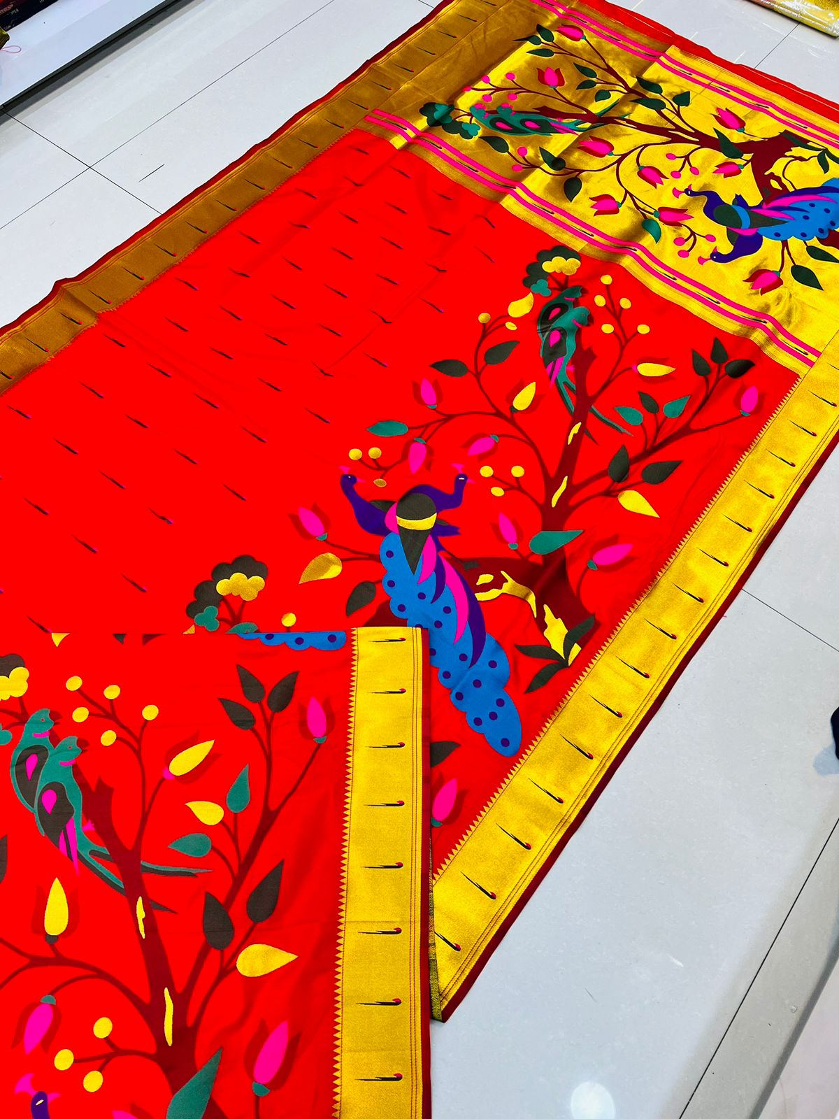 Ideal Red Paithani Silk Saree With Bewitching Blouse Piece