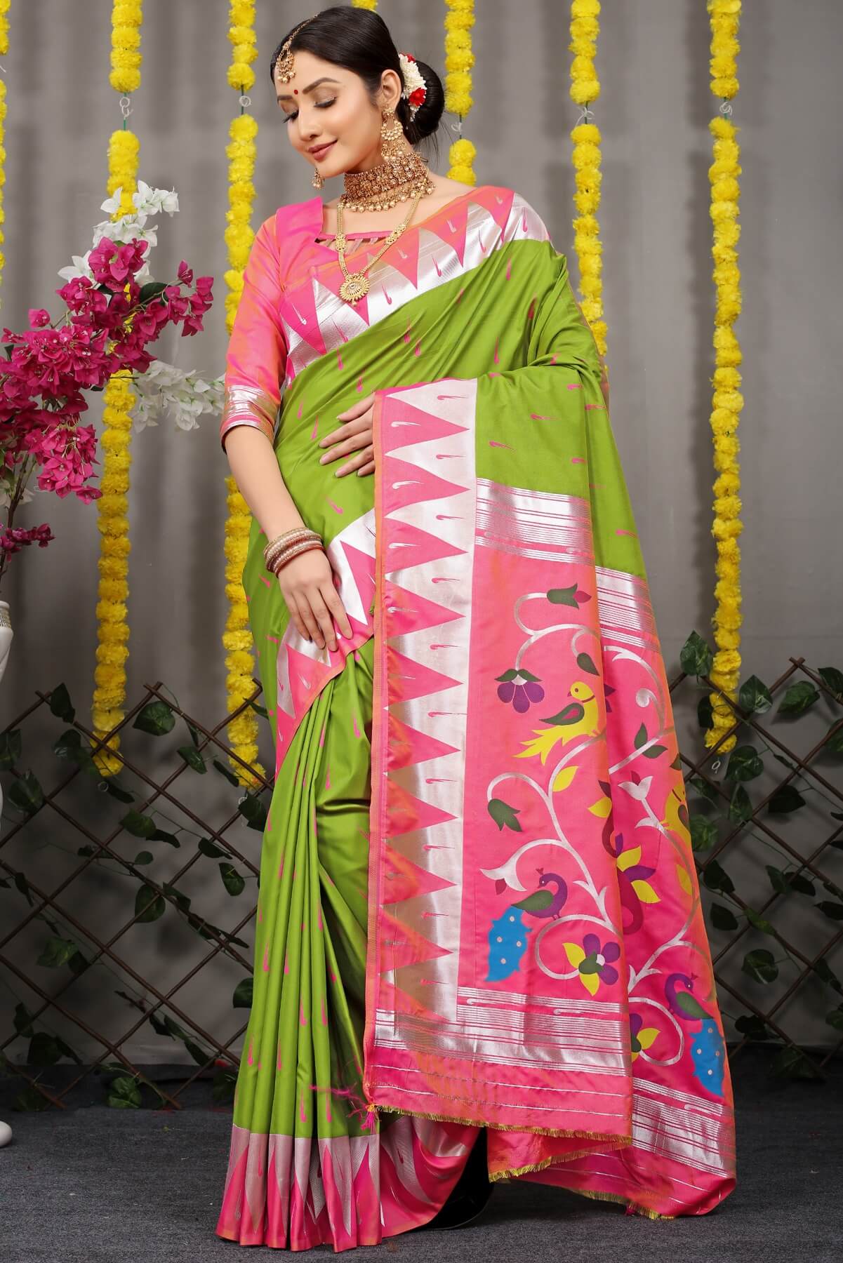 Seraglio Green Paithani Silk Saree With Appealing Blouse Piece