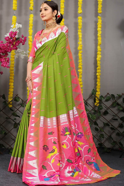 Seraglio Green Paithani Silk Saree With Appealing Blouse Piece