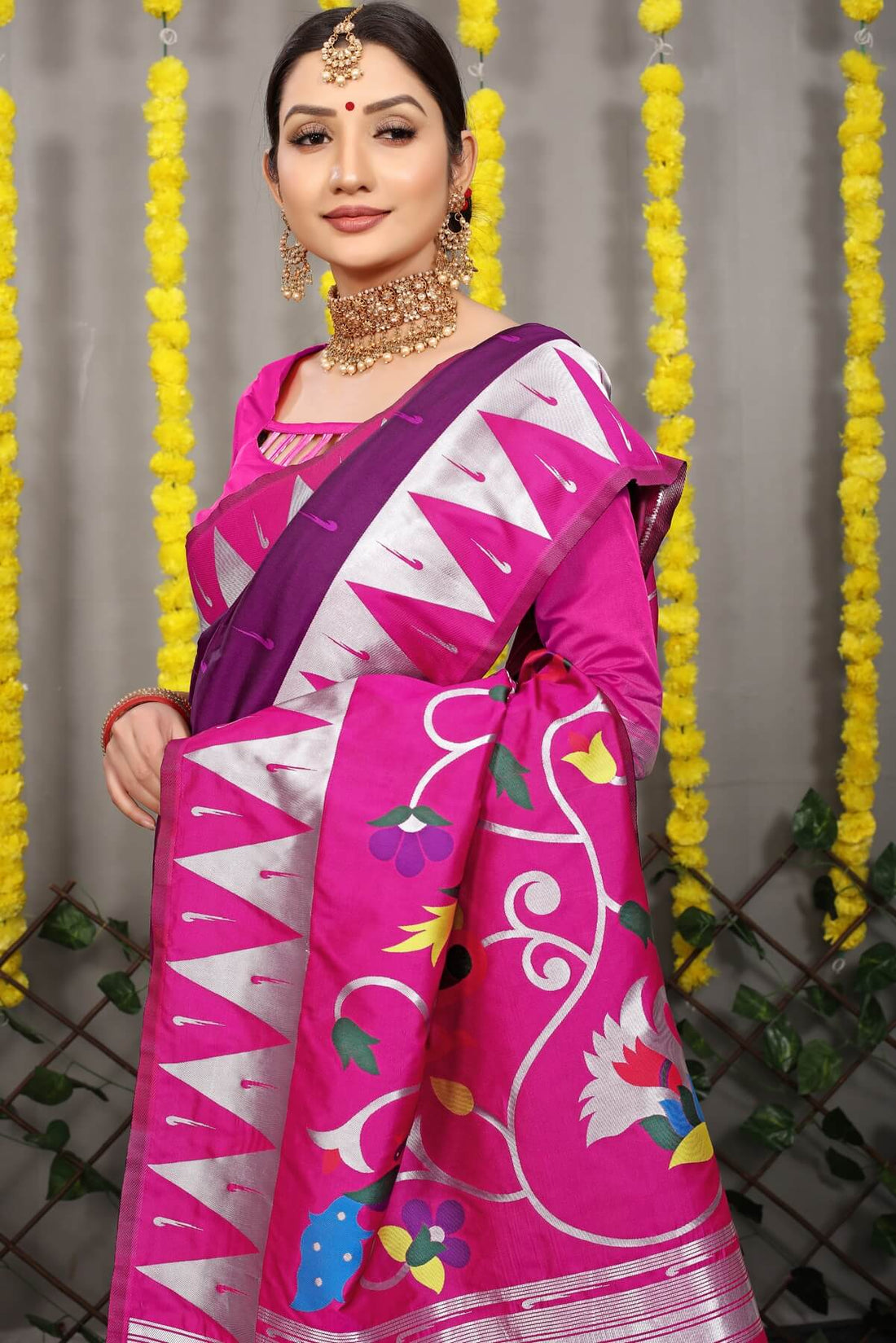 Delectable Wine Paithani Silk Saree With Appealing Blouse Piece