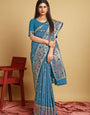 Energetic Blue Paithani Silk Saree With Gleaming Blouse Piece