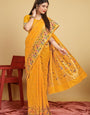 Outstanding Yellow Paithani Silk Saree With Glowing Blouse Piece