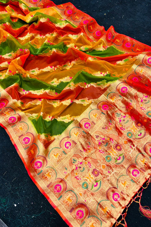 Load image into Gallery viewer, Jazzy Multicolor Organza Silk Saree With Appealing Blouse Piece
