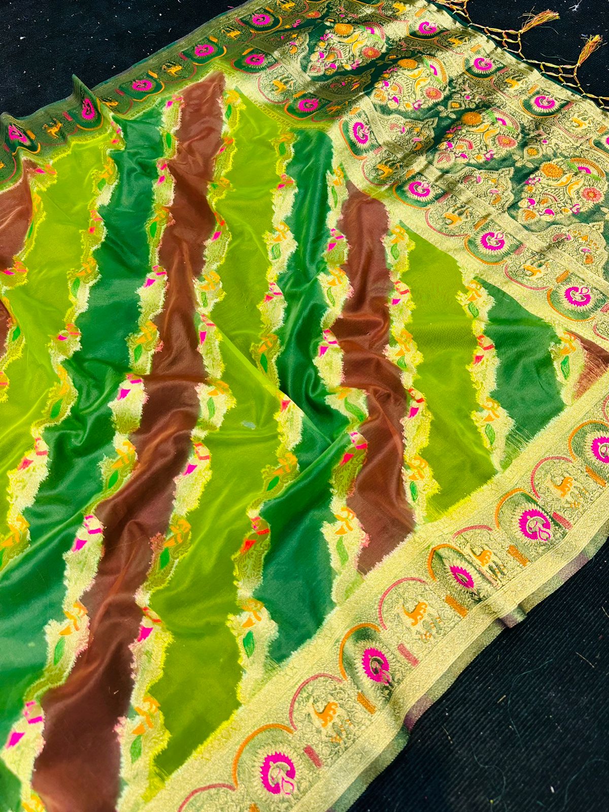 Luxuriant Multicolor Orgeanza Silk Saree With Blissful Blouse Piece