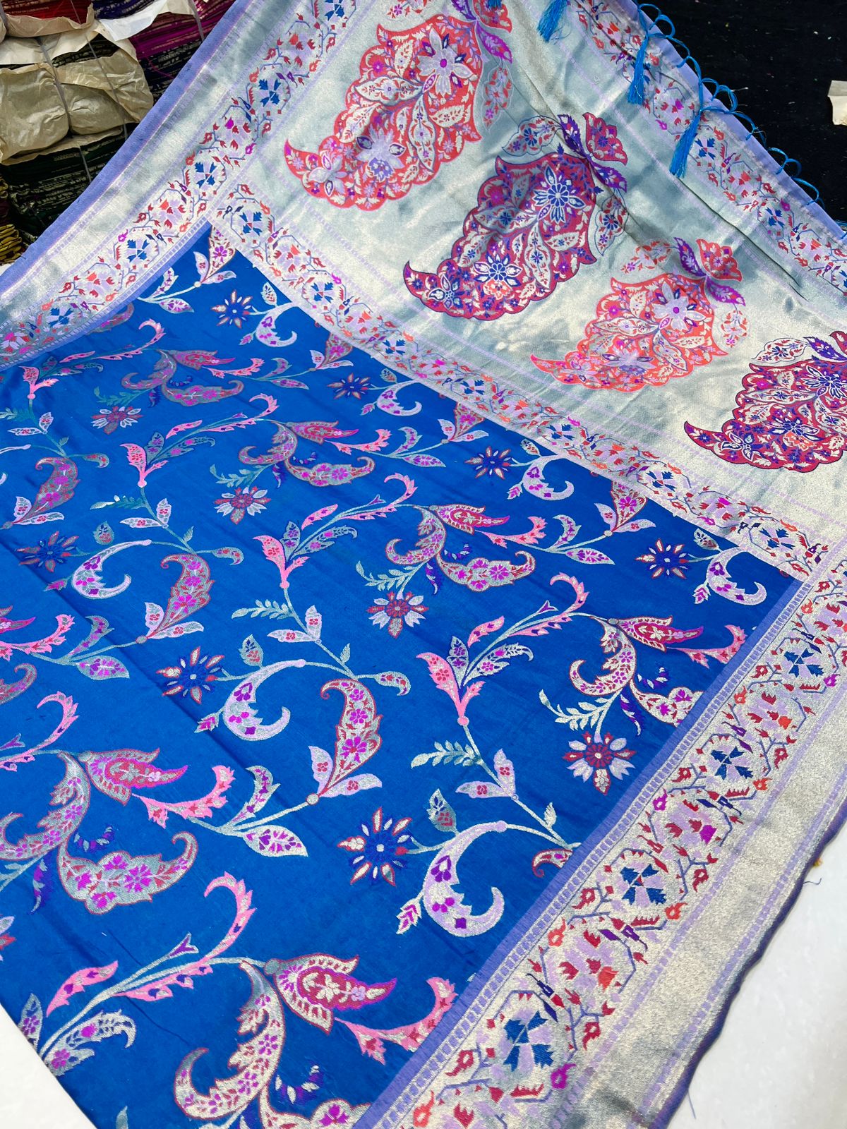 Super classy Blue Pashmina saree With Exquisite Blouse Piece