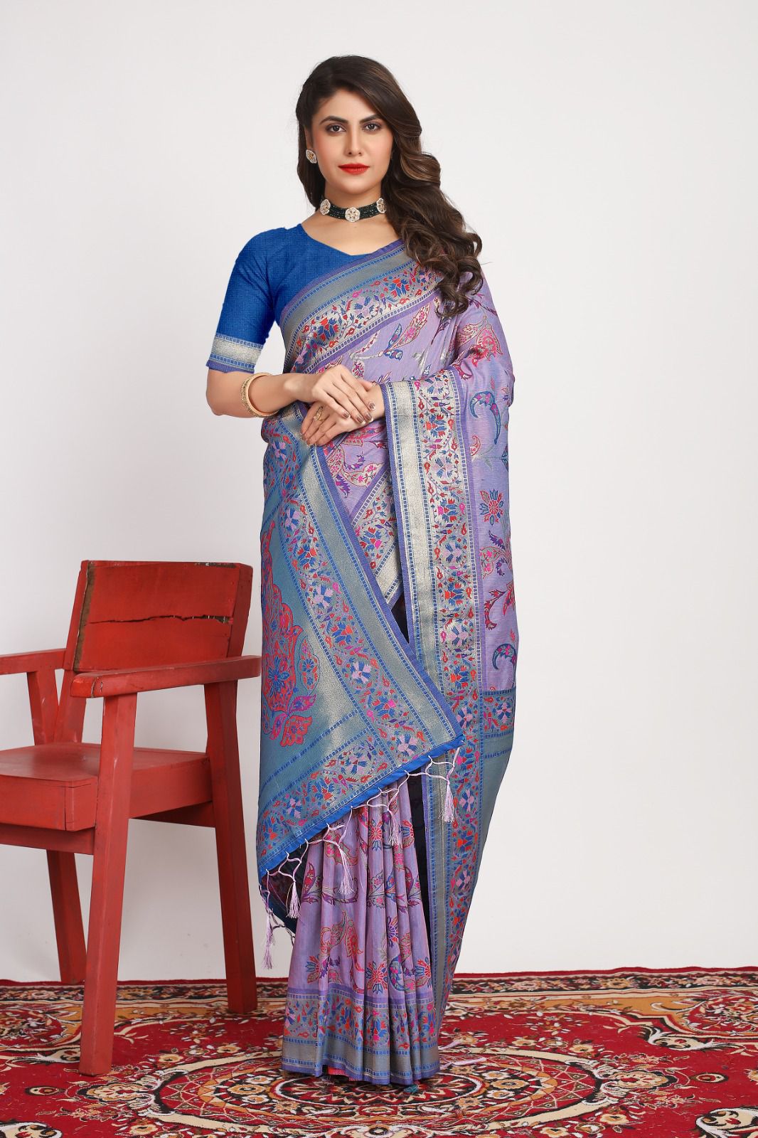 Smart Lavender Pashmina saree With Breathtaking Blouse Piece