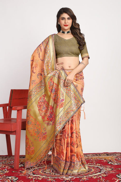 Load image into Gallery viewer, Flamboyant Peach Pashmina saree With Fancifull Blouse Piece
