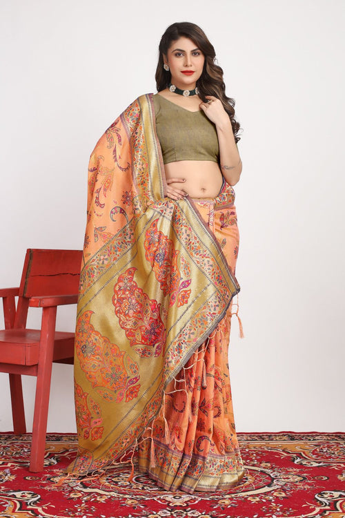 Load image into Gallery viewer, Flamboyant Peach Pashmina saree With Fancifull Blouse Piece
