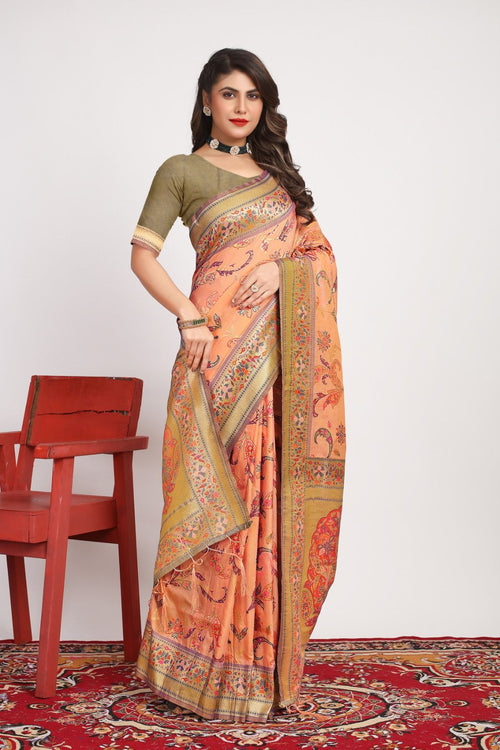 Load image into Gallery viewer, Flamboyant Peach Pashmina saree With Fancifull Blouse Piece
