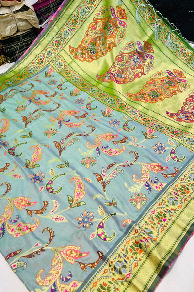 Entrancing Pista Pashmina saree With An insanely Blouse Piece