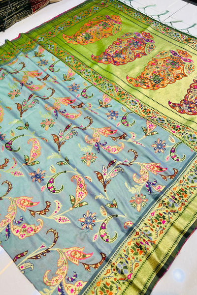 Entrancing Pista Pashmina saree With An insanely Blouse Piece