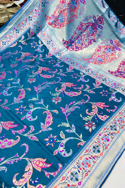 Prettiest Rama Pashmina saree With Inspiring Blouse Piece