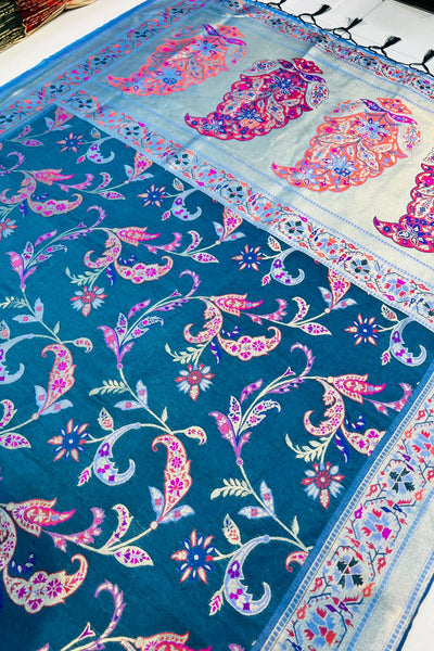 Prettiest Rama Pashmina saree With Inspiring Blouse Piece