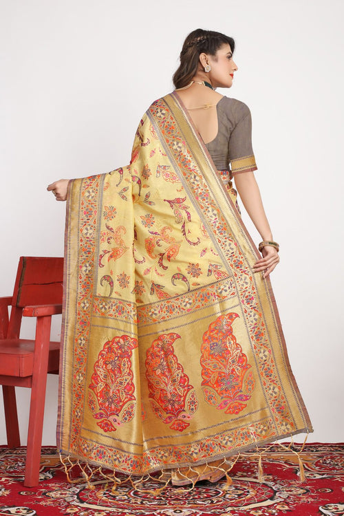 Load image into Gallery viewer, Most Stunning Yellow Pashmina saree With A glam Blouse Piece
