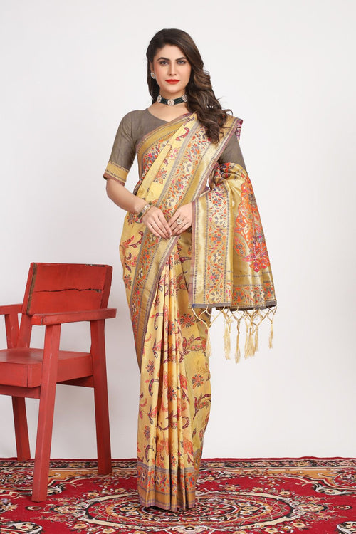 Load image into Gallery viewer, Most Stunning Yellow Pashmina saree With A glam Blouse Piece
