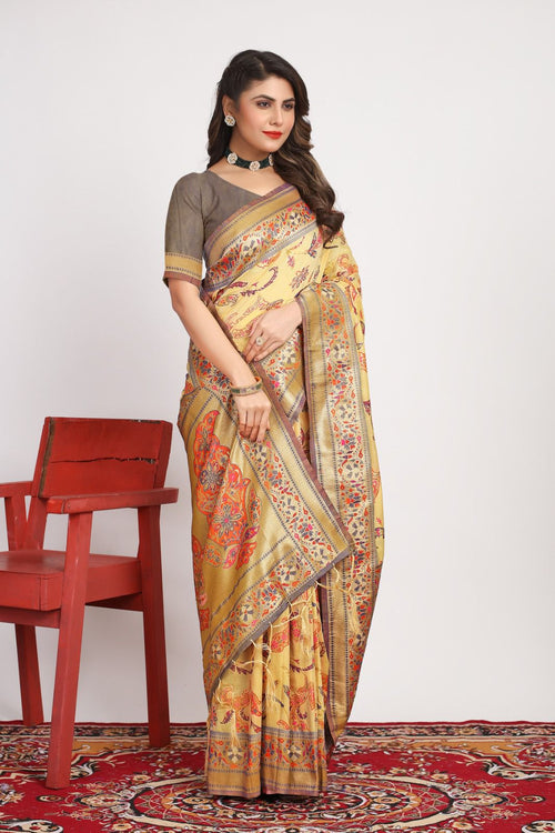 Load image into Gallery viewer, Most Stunning Yellow Pashmina saree With A glam Blouse Piece
