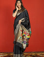 Trendy Black Paithani Silk Saree With Marvellous Blouse Piece