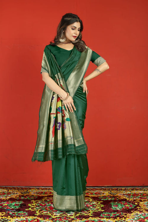 Load image into Gallery viewer, Precious Dark Green Paithani Silk Saree With Extraordinary Blouse Piece
