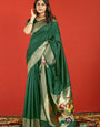 Precious Dark Green Paithani Silk Saree With Extraordinary Blouse Piece