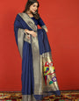 Invaluable Navy Blue Paithani Silk Saree With Surpassing Blouse Piece