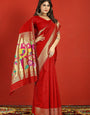 Beleaguer Red Paithani Silk Saree With Ratatouille Blouse Piece