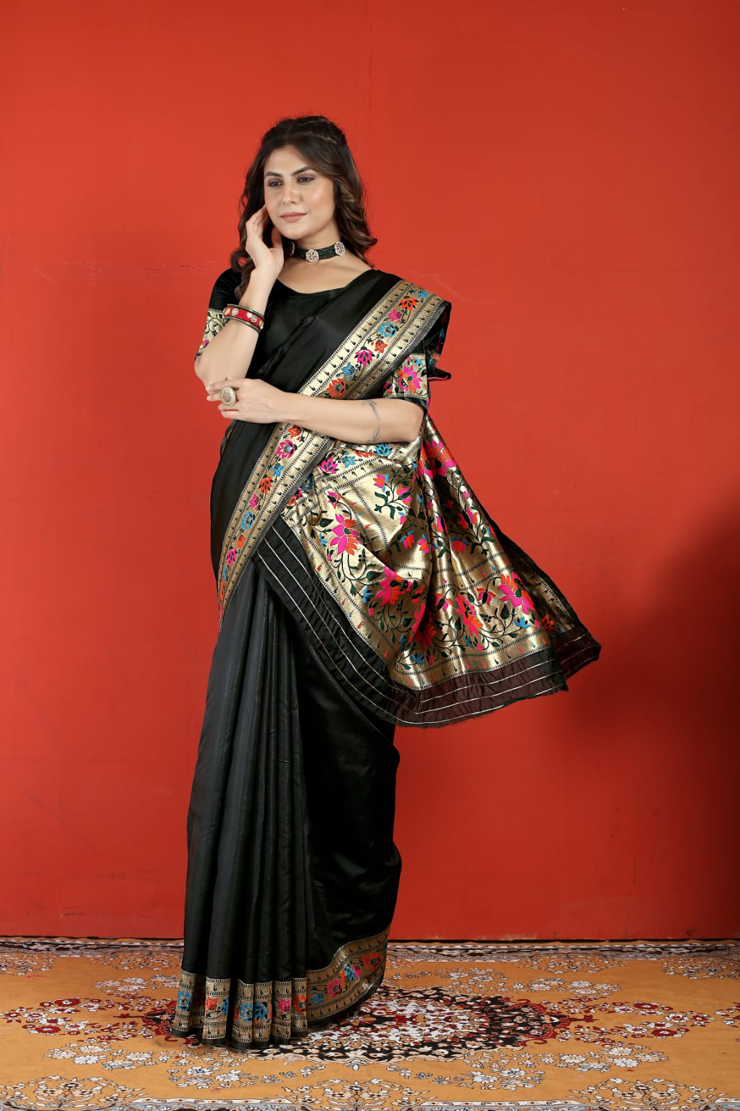Jazzy Black Paithani Silk Saree With Desiring Blouse Piece
