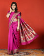 Serendipity Dark Pink Paithani Silk Saree With Vestigial Blouse Piece