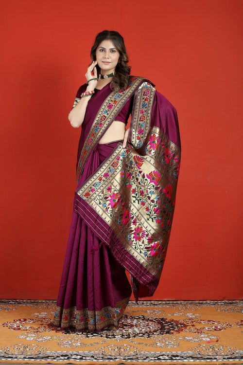 Load image into Gallery viewer, Staggering Purple Paithani Silk Saree With Engaging Blouse Piece
