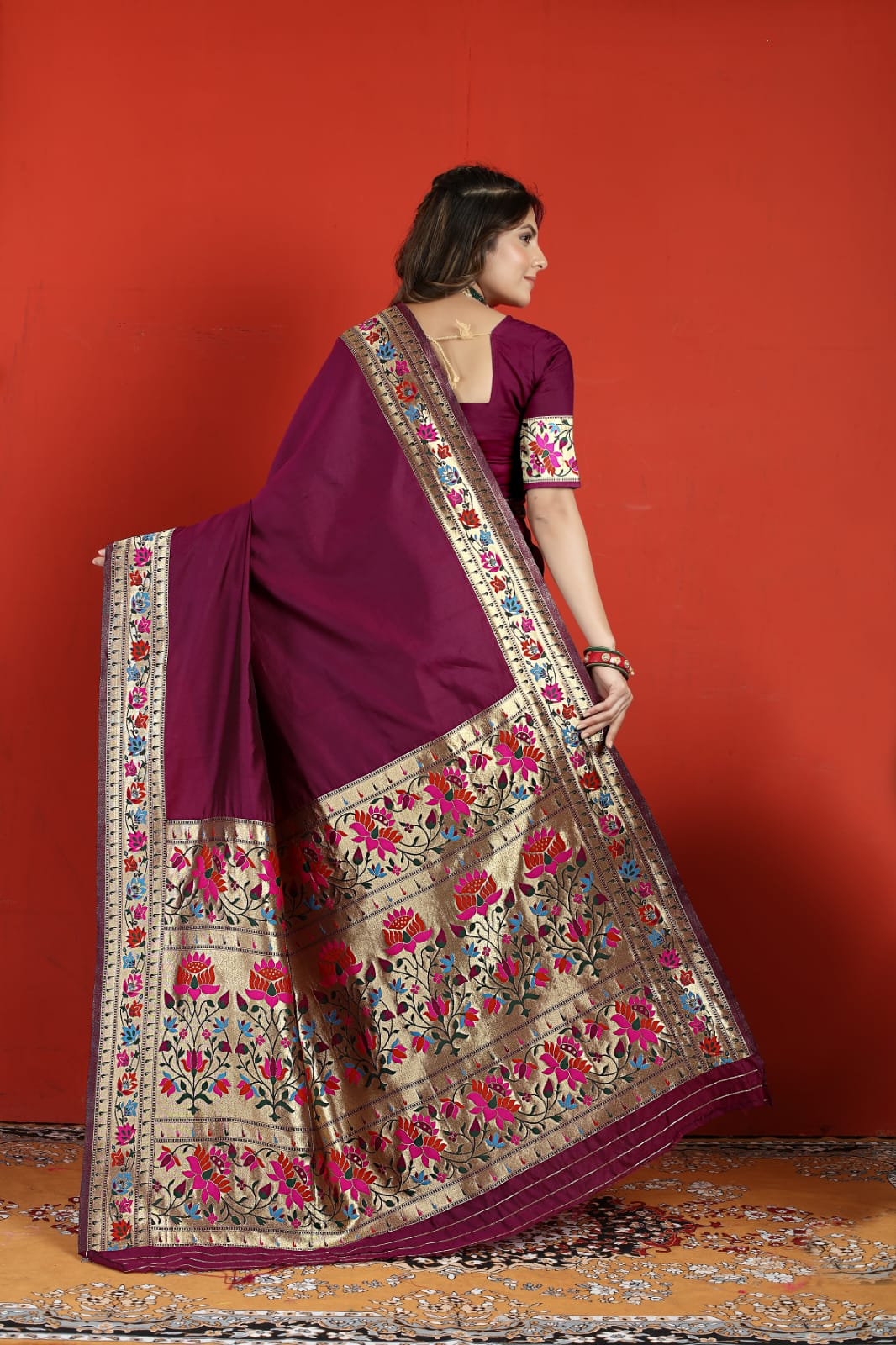 Staggering Purple Paithani Silk Saree With Engaging Blouse Piece