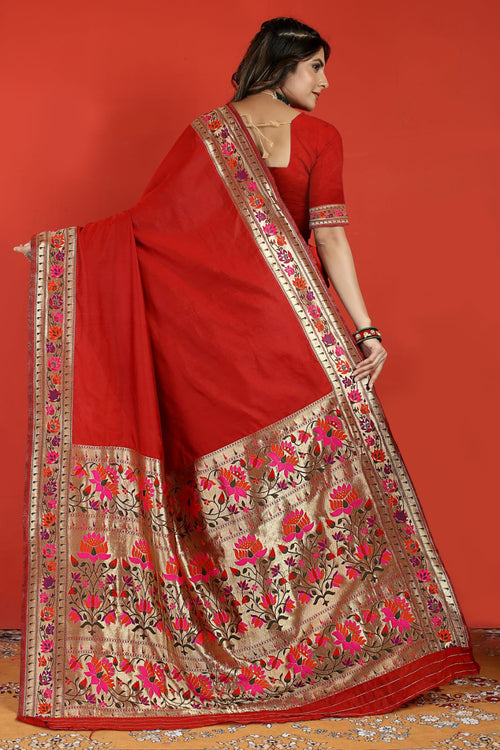 Load image into Gallery viewer, Luxuriant Red Paithani Silk Saree With Fantabulous Blouse Piece
