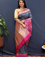 Fragrant Grey Paithani Silk Saree With Lustrous Blouse Piece