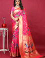 Artistic Dark Pink Paithani Silk Saree With Winsome Blouse Piece